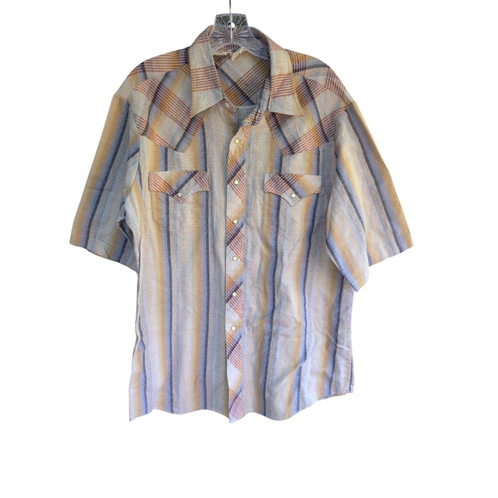 Vintage Kennington California Western Shirt XL Pearl Snap Plaid Stripe Cowboy
